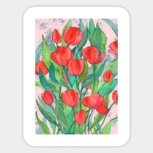 Blooming Red Tulips in Gouache Sticker